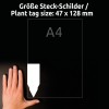 Größenvergleich mit Hand, Artikel: T3006-10, ein Bogen Steck-Schilder, Format: 128 x 47 mm, Farbe: Weiß