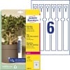 Packungsabbildung mit Etikettenbogen: Avery Zweckform Schlaufen-Anhänger, Artikel:  T3008-10, Format: 250 x 25 mm, Druckereignung: Laser s/w,Farblaser, Inhalt: 60 Anhänger / 10 Bögen, 6 Anhänger/Bogen