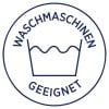 Das Bild zeigt ein Symbol einer Waschmaschine mit den Worten 'Waschmaschinen geeignet', was 'suitable for washing machines' bedeutet.